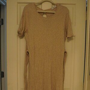 Gilli Oatmeal Rib Knit Dress 2X Short Sleeve Fit & Flare Soft Stretch